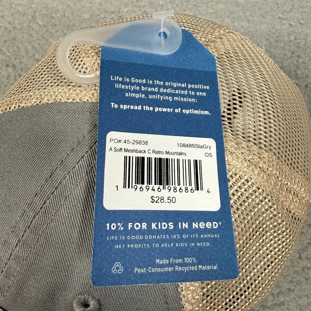 Life Is Good Hat Cap Retro Mountains Soft Mesh Snapback Gray Outdoors Hiking NWT